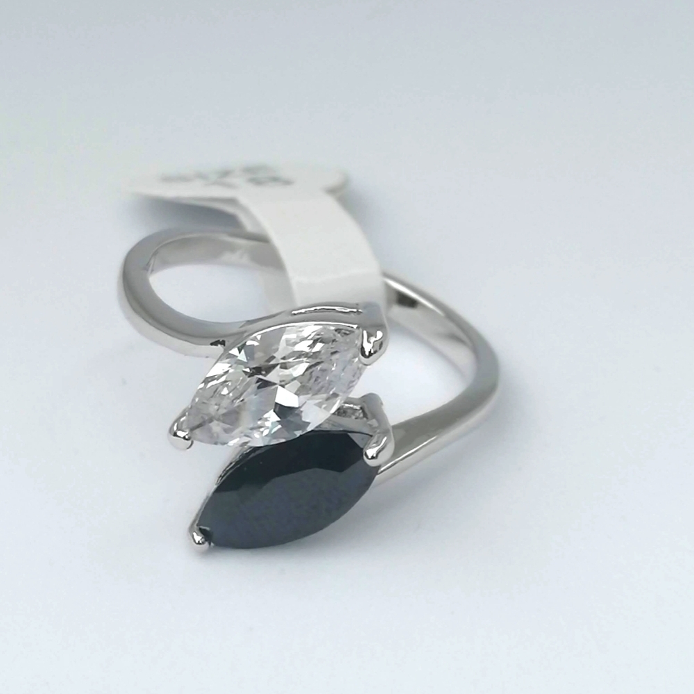 14k Real White Gold Plated Ring Silver Black 8.5 US
